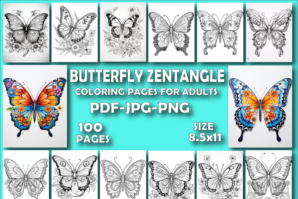Butterfly Zentangle Coloring Book-V1, an Animal Illustration by Design Zone (Photo 1 of 7)