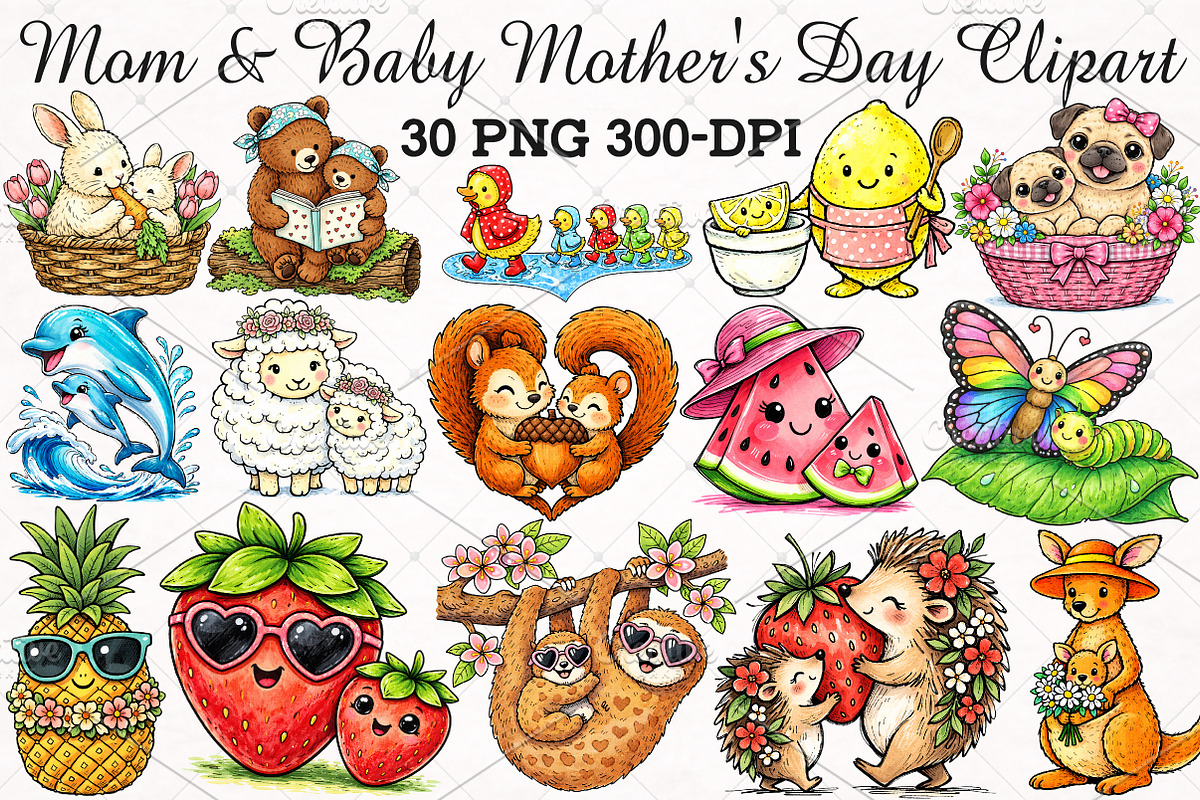 Mom & Baby Mother's Day Clipart PNG, an Illustration by RobertsArt (Photo 1 of 5)