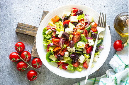 Greek salad with olives at white., a Food & Drink Photo by Nadia-nb
