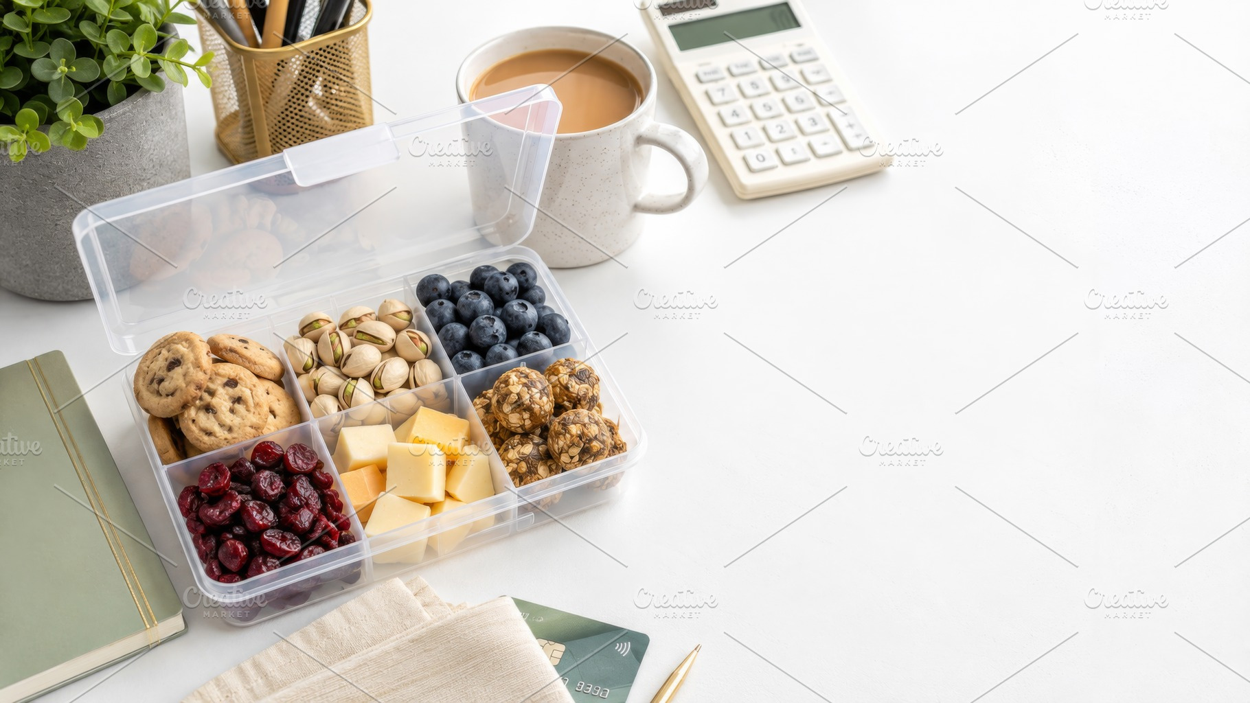 Snackle box with various snacks on w, a Photo by Dvoevnore photos