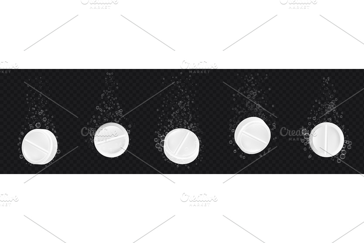 Fizzy pills. 3D soluble tablets with, an Object Illustration by Frogella