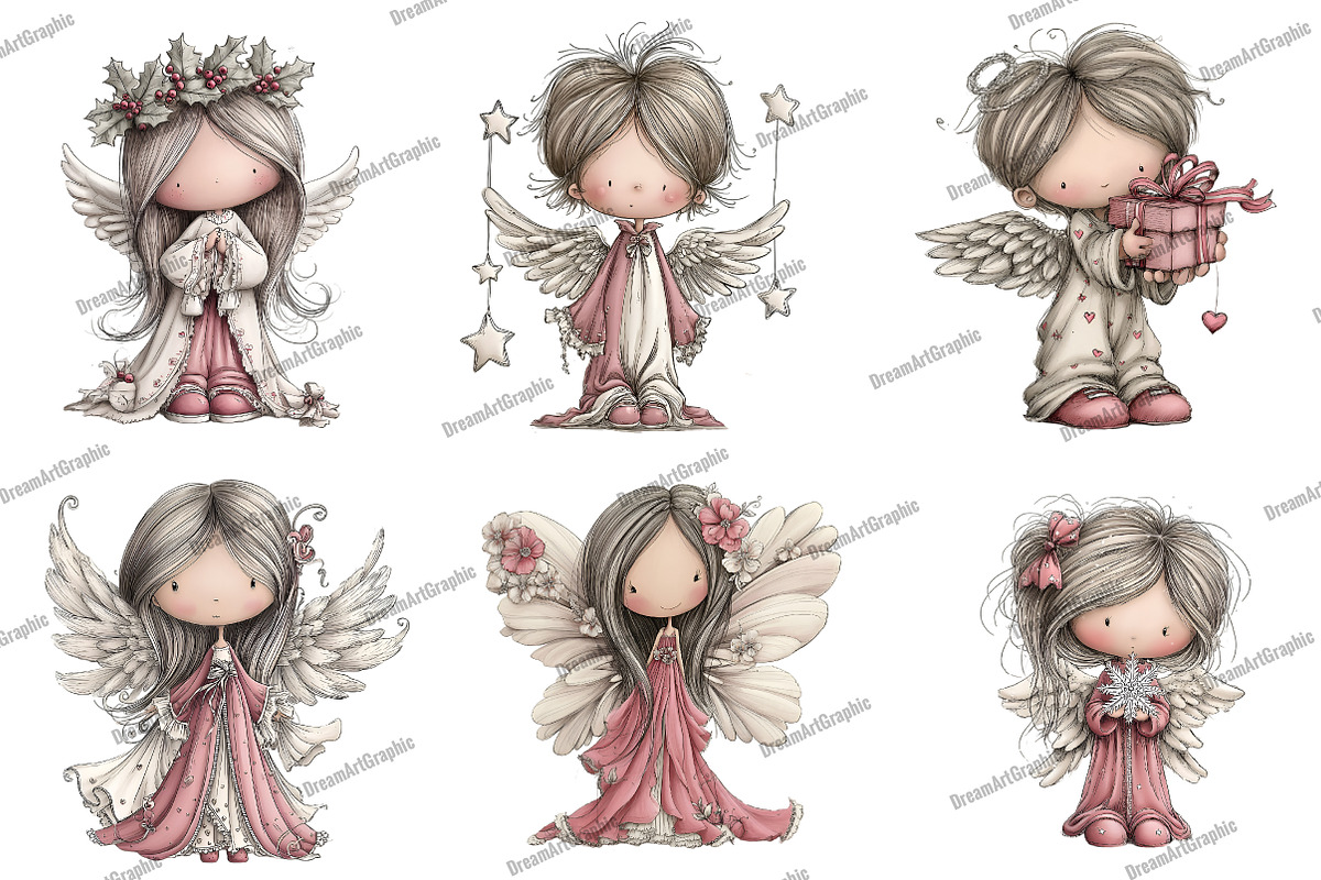 Whimsical Christmas Angel Clipart, an Illustration by DreamArtGraphic (Photo 3 of 5)