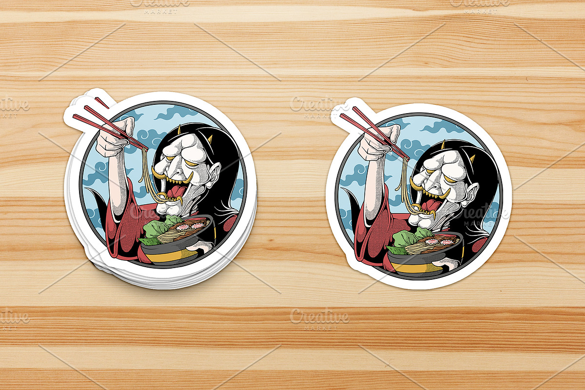 Japanese Demon Eating Ramen Emblem, a Branding & Logo Template by Judsart (Photo 3 of 3)