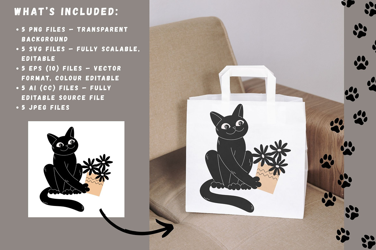 Funny Black Cat Character Collection, an Animal Illustration by YuskinKot (Photo 2 of 3)