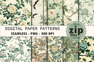 Green Chinoiserie Digital Paper, a Texture Graphic by CitraGraphics
