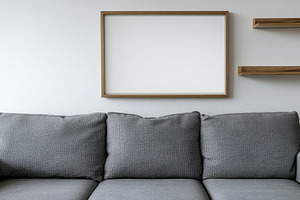 Cozy living room with empty frame, a Photo by Beautiful things