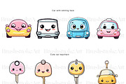 Cute Car Clipart, Yellow Car, Kawaii, a Transportation Illustration by BrushstrokeArtGB (Thumbnail 5 of 9)