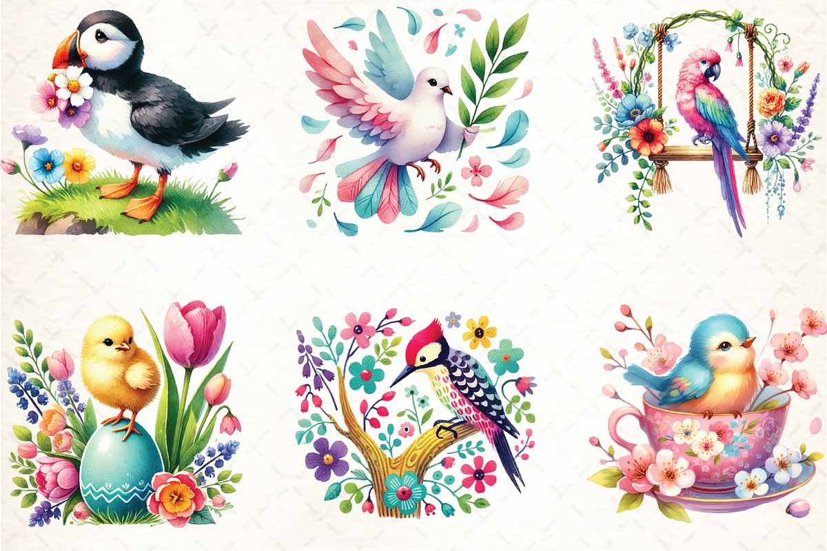 Watercolor Spring Birds Clipart, an Illustration by DreamCafeArt (Photo 3 of 5)