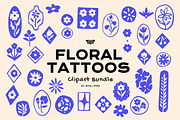 Floral Tattoos Clipart Bundle, a Decorative Illustration by ClayStudio (Thumbnail 1 of 8)