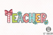 Pink Heart Bow Teacher Patch PNG, an Illustration by Designking (Thumbnail 1 of 4)