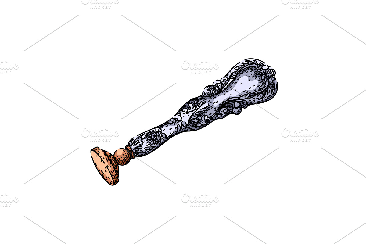 antique wax seal stamp sketch hand, an Illustration by pikepicture