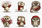 Whimsical Valentines Owls Clipart, an Illustration by CreationArt (Thumbnail 5 of 5)