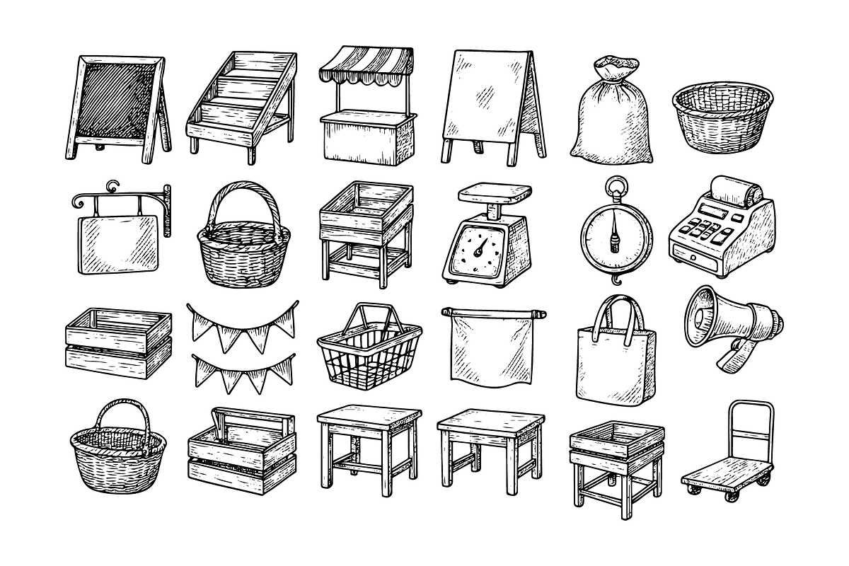 Market Stall Equipment Illustration, an Object Graphic by RT Studio