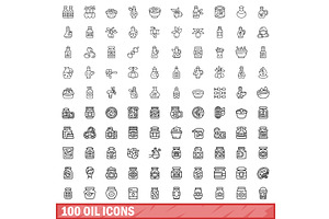 100 Oil Icons Set, Outline Style