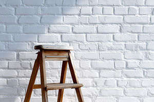 Rustic wooden step ladder against a, an Architecture Photo by MistyDay