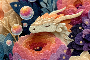 Paper-Cut Dragon & Rainbow Bubbles, an Illustration by Virgo Studio