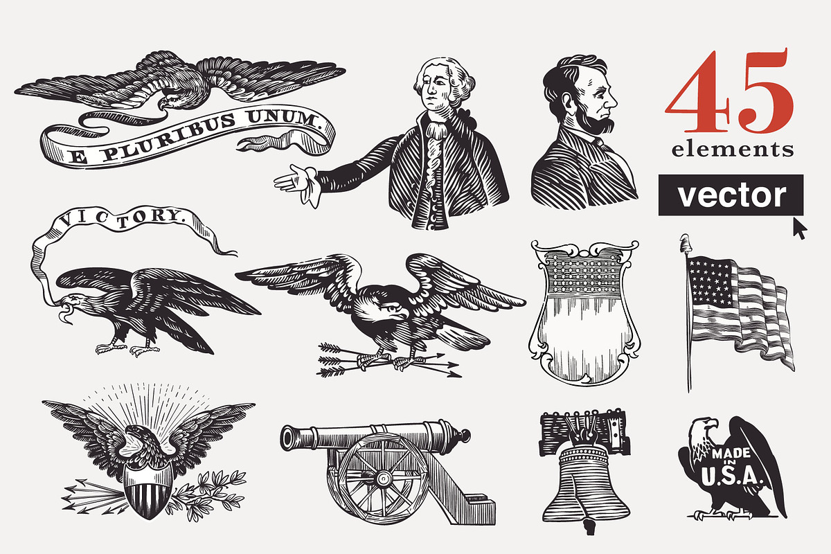 USA history & 4th of July vector set, a Decorative Illustration by kaer_shop (Photo 1 of 14)
