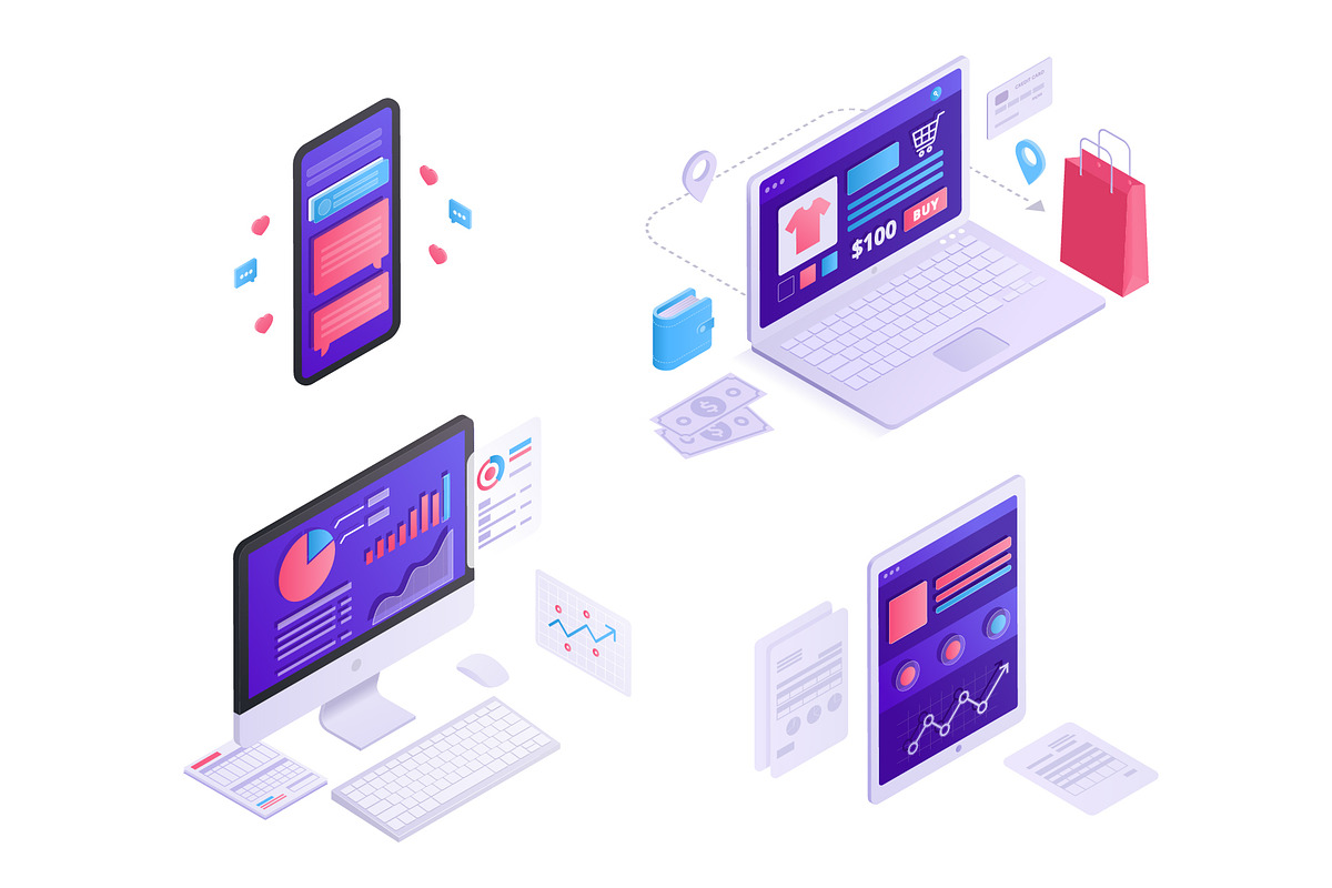 Isometric vector gadgets, a Technology Illustration by Bezvershenko