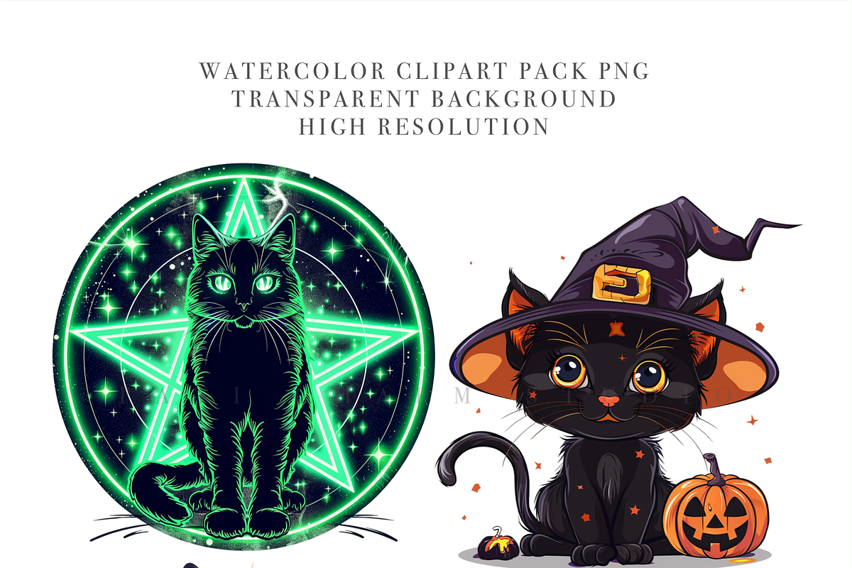 20 PNG Halloween Witch Cat Clipart, an Animal Illustration by Pati Charm Studio (Photo 3 of 7)