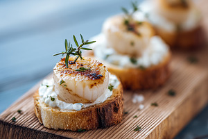 Gourmet crostini with seared scallop, a Food & Drink Photo by MistyDay