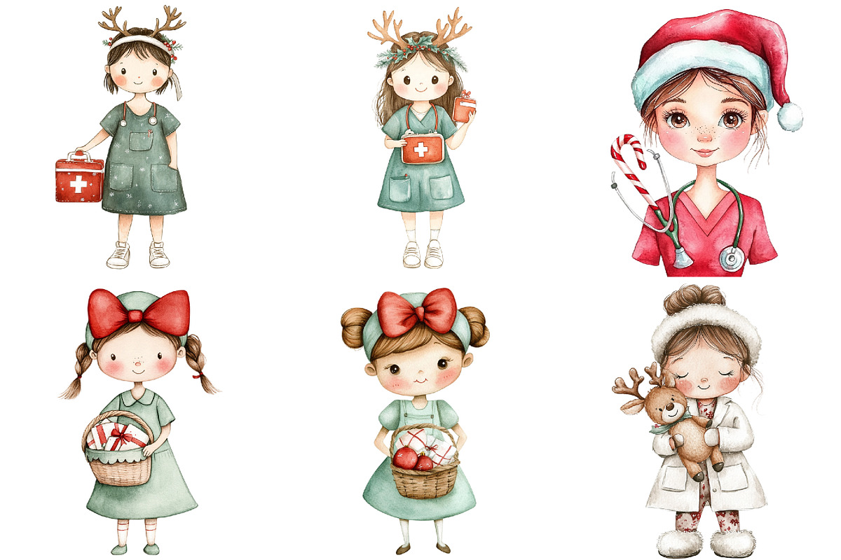 Christmas Nurse Clipart Set, a Seasonal Illustration by CitraGraphics (Photo 6 of 9)