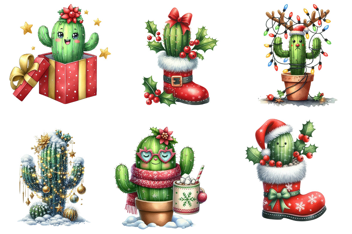 Christmas Cactus P2 Clipart, an Illustration by DreamArtGraphic (Photo 4 of 5)
