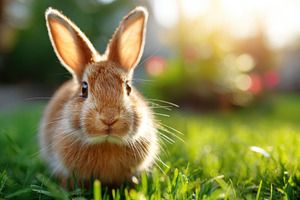 Cute Rabbit on Grass with Blurred Background, an Animal Photo by AlyaAnd