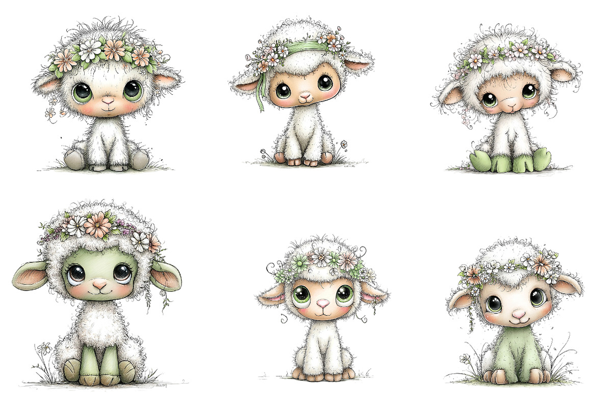 Whimsical Spring Lamb Clipart PNG, an Illustration by CreationArt (Photo 2 of 7)