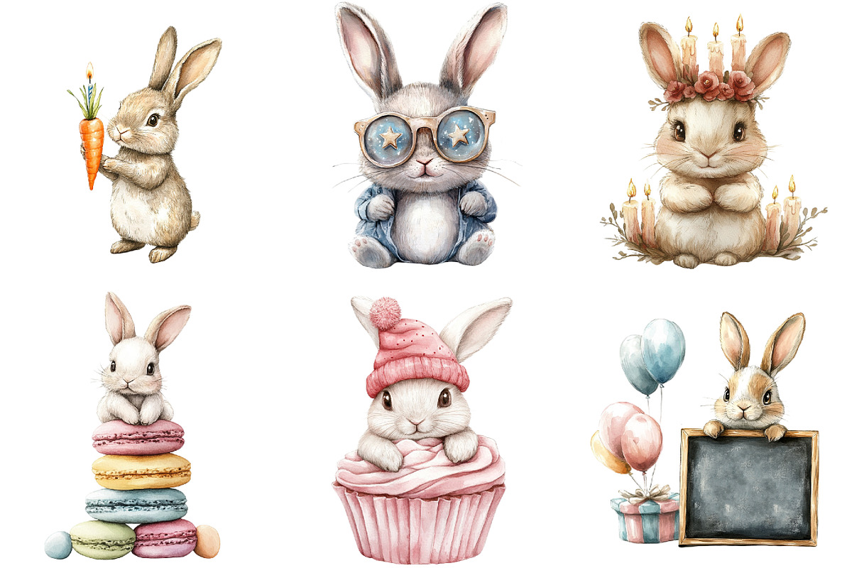 Birthday Bunny Clipart Bundle, an Illustration by Pixels.Craft (Photo 6 of 6)