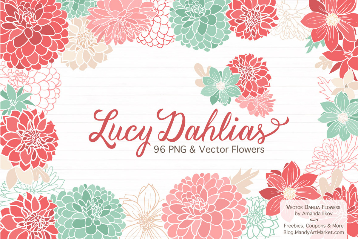 Mint & Coral Dahlia Clipart, an Illustration by Amanda Ilkov (Photo 1 of 4)