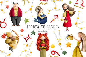 Watercolor Fantasy Zodiac Signs Set, a Person Illustration by Art and Funny