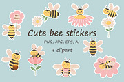 Cute bee stickers, an Animal Illustration by JulyGart (Thumbnail 1 of 3)
