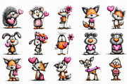 Cute Animal Valentine Love Set Clipa, an Illustration by Libby Wishes (Thumbnail 2 of 6)
