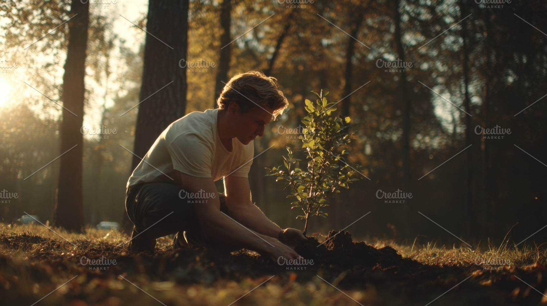 Person plants a tree in the forest, a Photo by Beautiful things