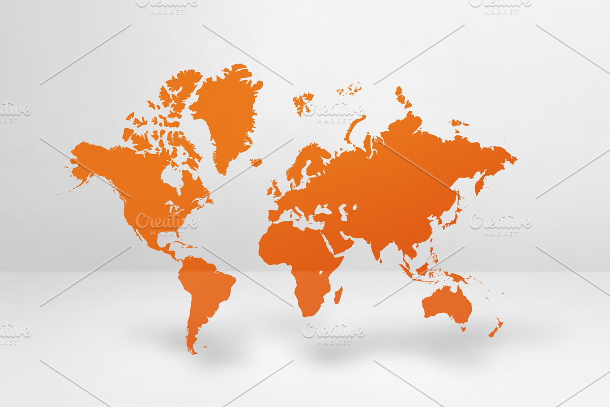 Orange world map on white wall background. 3D illustration, an Object Graphic by GoodGoods