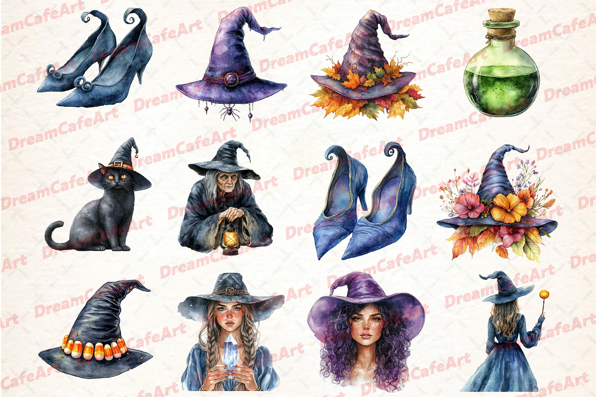 Halloween Witch Clipart, an Illustration by DreamCafeArt (Photo 3 of 6)