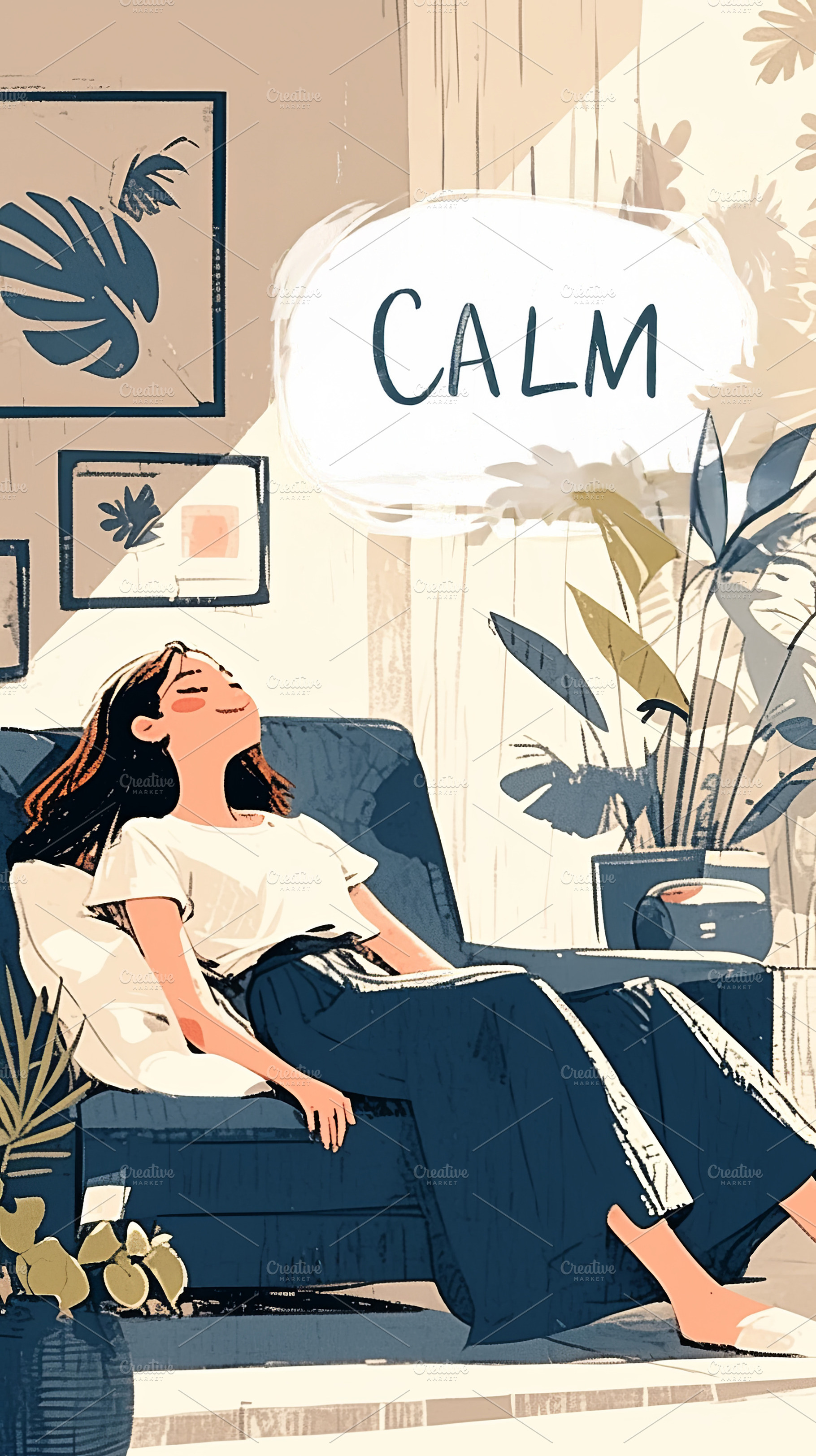 Relaxed young woman enjoying a peaceful moment in a cozy home setting, a Photo by AS photostudio