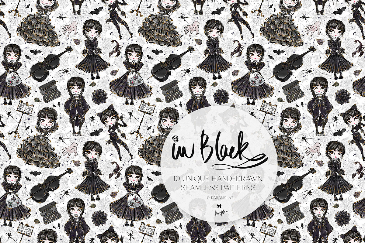 Gothic School Nerd Girl Patterns, a Pattern Graphic by KaramfilaS (Photo 6 of 17)