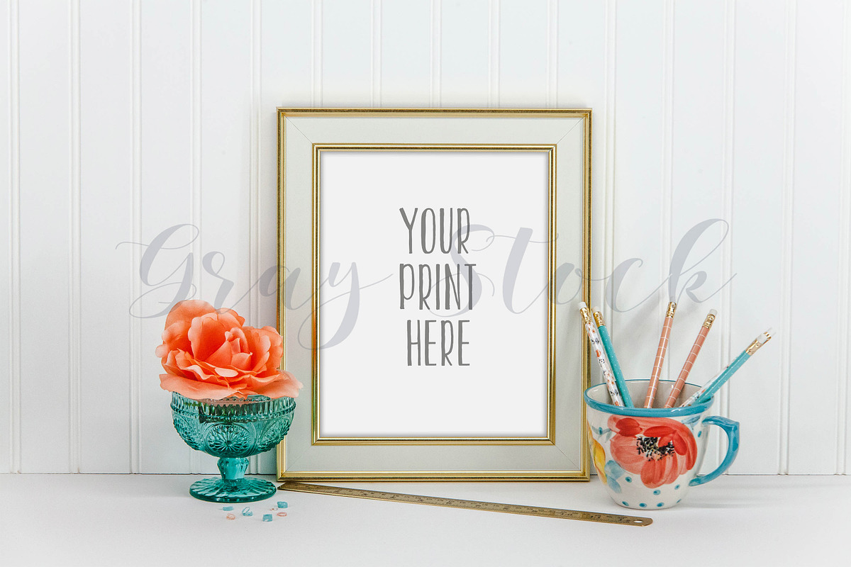 Turquoise Gold Frame Mock Up, a Print Template by Gray Stock