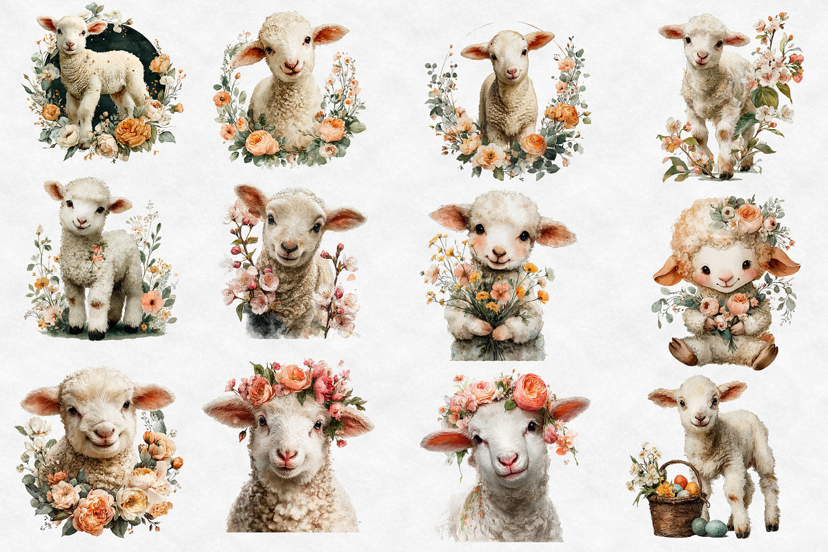 Watercolor Spring Floral Baby Lamb P, an Illustration by Designworld (Photo 3 of 5)