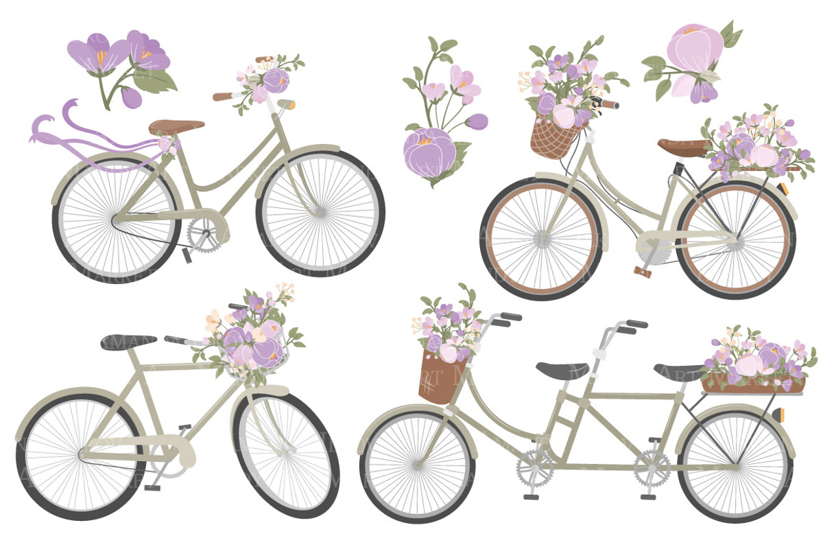 Lavender Floral Bicycles Clipart, an Illustration by Amanda Ilkov (Photo 4 of 5)
