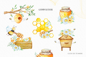 Watercolor Honey Bee Clipart