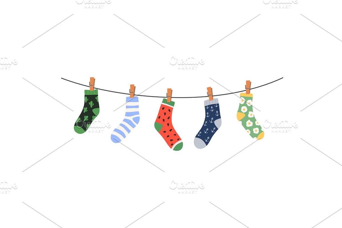 Socks on rope. Cotton or wool sock, an Object Illustration by Nadzin