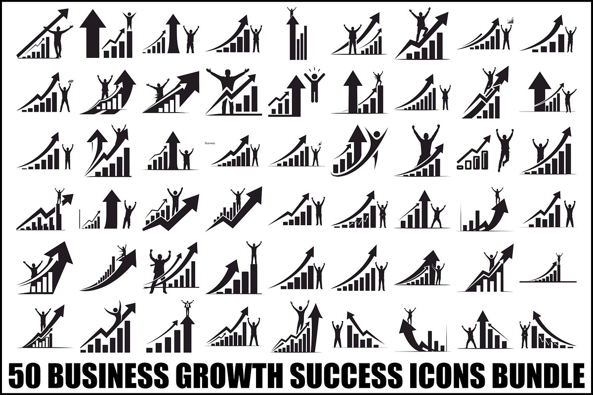 50 Business Growth Success Icons Bun, an Illustration by Designer_Momina (Photo 1 of 51)