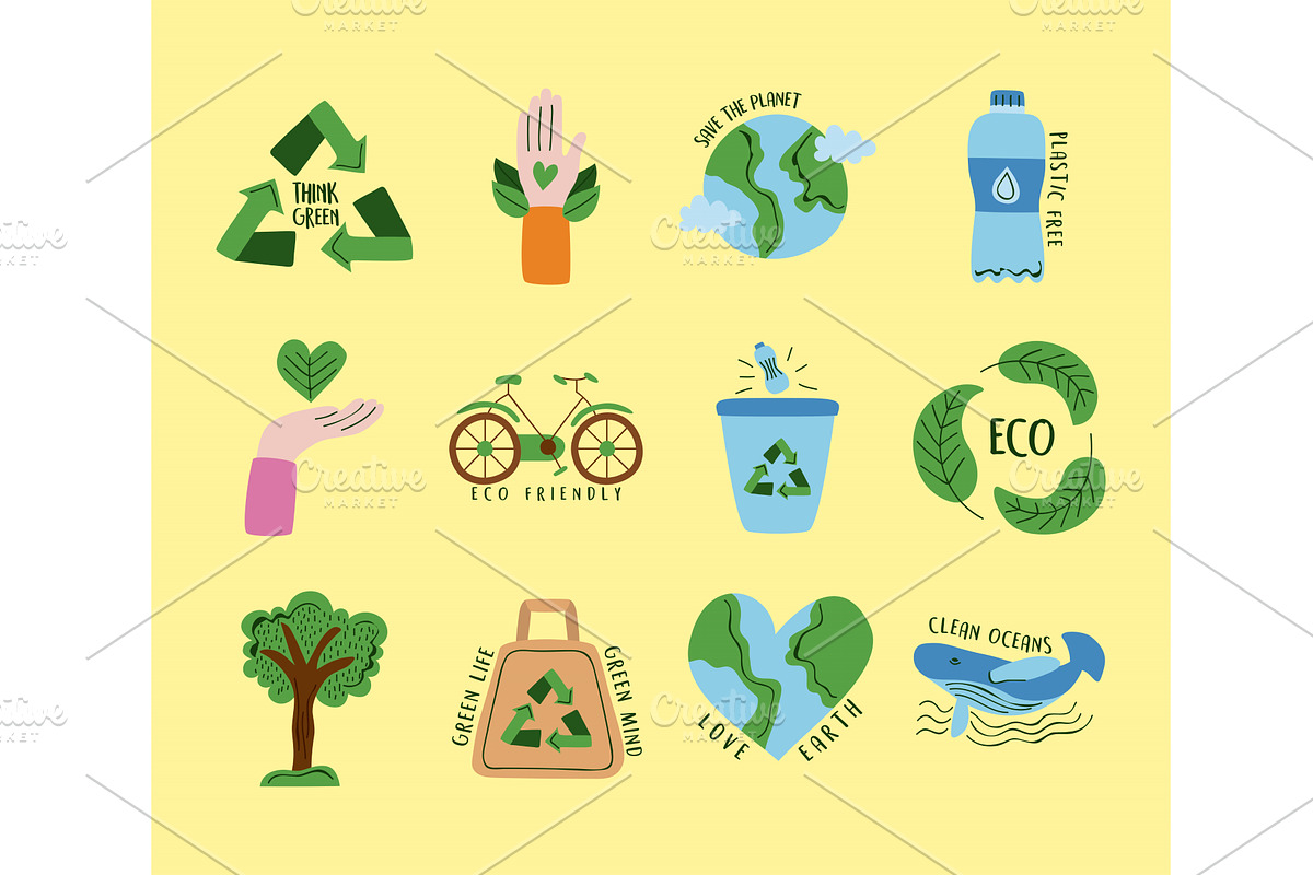 twelve eco friendly icons, an Illustration by studiogstock