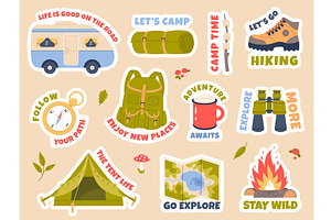 Cute camping stickers. Inspirational, a Sport Illustration by YummyBuum