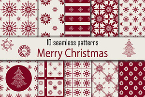 Christmas 10 red seamless patterns, a Pattern Graphic by kozyrevaelena