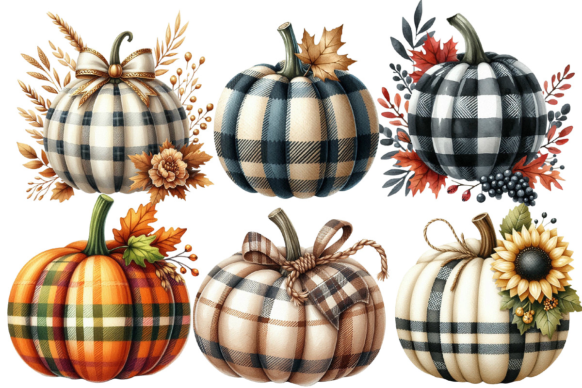 Autumn Plaid Pumpkin Sublimation, an Illustration by Designworld (Photo 2 of 7)