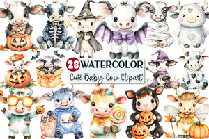 Cute Baby Cow Halloween Clipart, a Seasonal Illustration by Rose Art