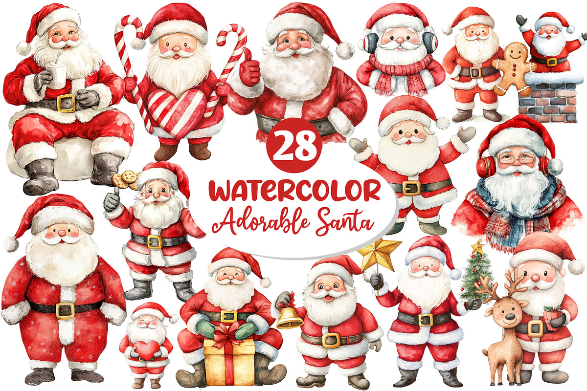 Adorable Santa Watercolor Clipart, an Illustration by Dream Creation (Photo 1 of 6)